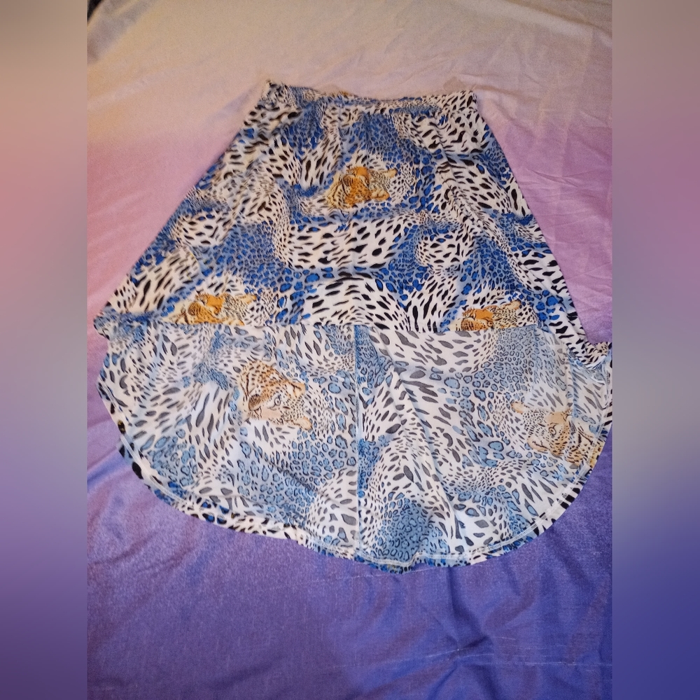 A-line skirt blue animal print with cheetah heads